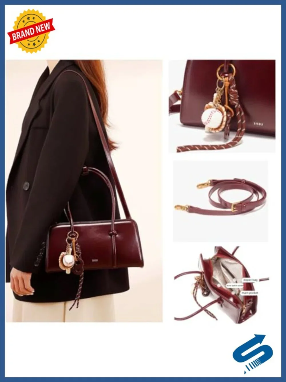 Glossy PU Leather Satchel Crossbody Bag With Detachable Straps